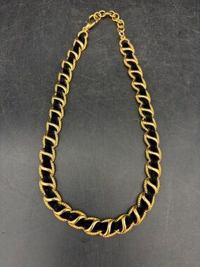 Gold-Tone Chain Necklace with Black Inlay - Women's Statement Jewelry